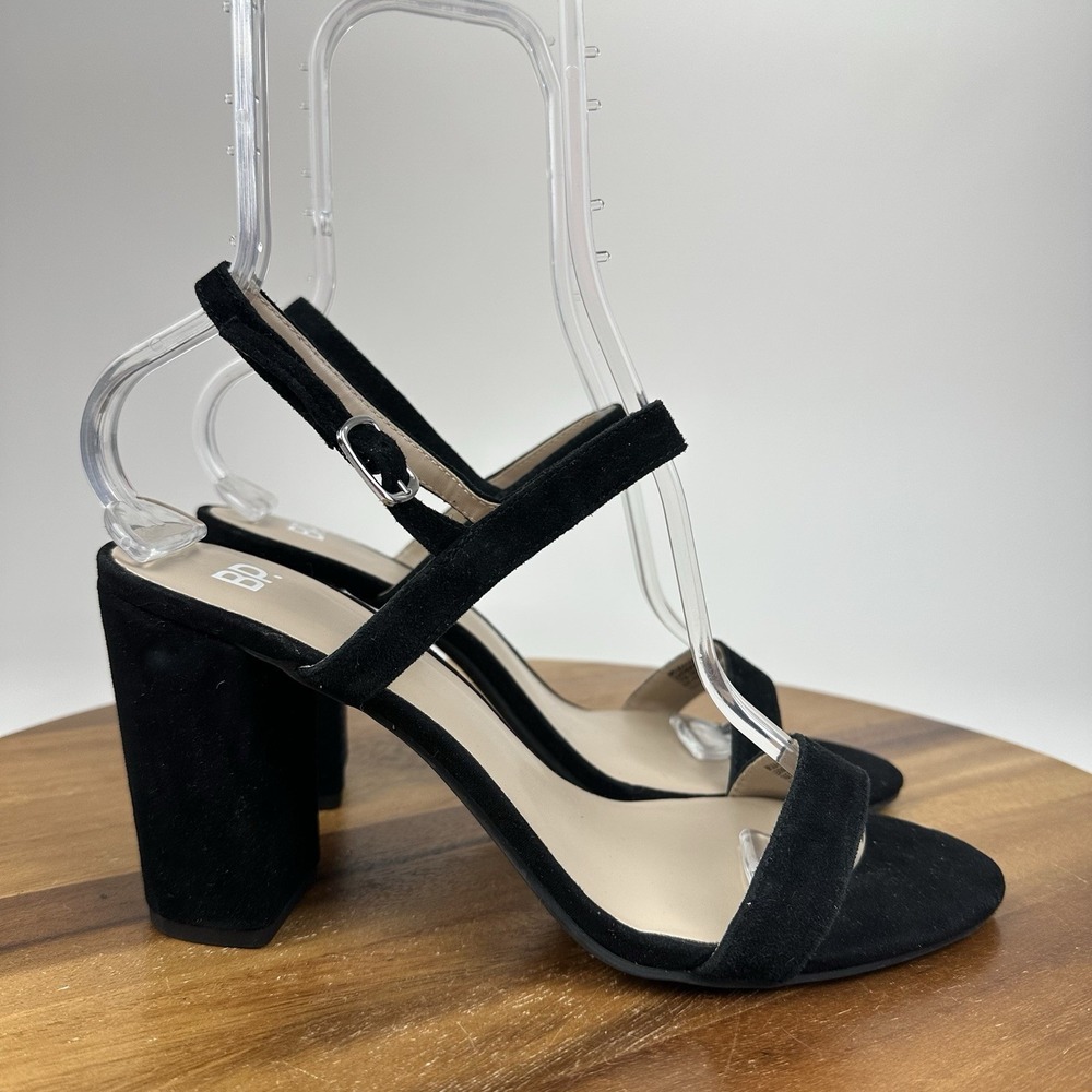 New NWOB Womens BP Lula Black Faux Suede Slingback Block Heels Sandals Size 9.5